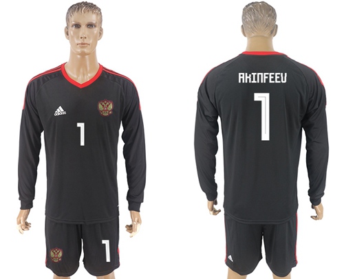 Russia #1 Akinfeev Black Long Sleeves Goalkeeper Soccer Country Jersey